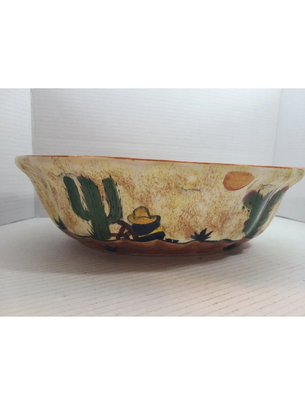 Vintage Mexican Folk Art Tlaquepaque Pottery Hand Painted Serving Bowl
